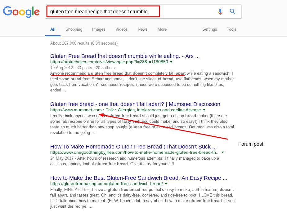 how to find niche keyword ideas and content topics with ubersuggest 10 Phrase ‘goldmine’ opportunity one - forums show potential volume!
