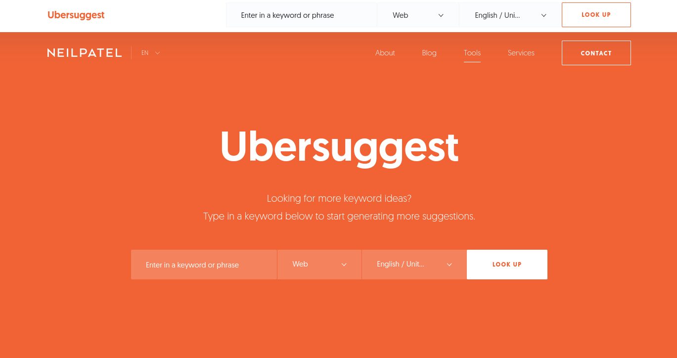 how to find niche keyword ideas and content topics with ubersuggest 2 Neil Patel’s new Ubersuggest Keyword Tool Homepage