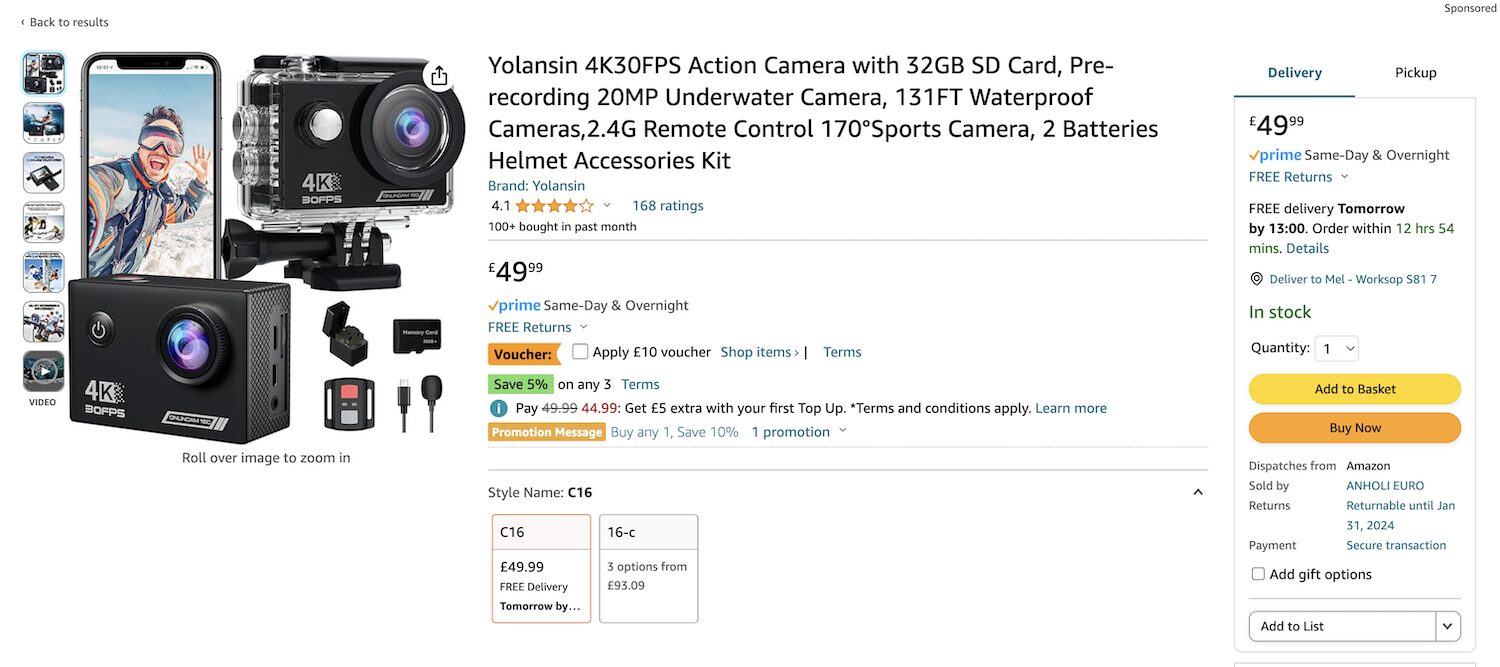 how to sell on amazon for beginners 3 Go pro camera on Amazon - screenshot