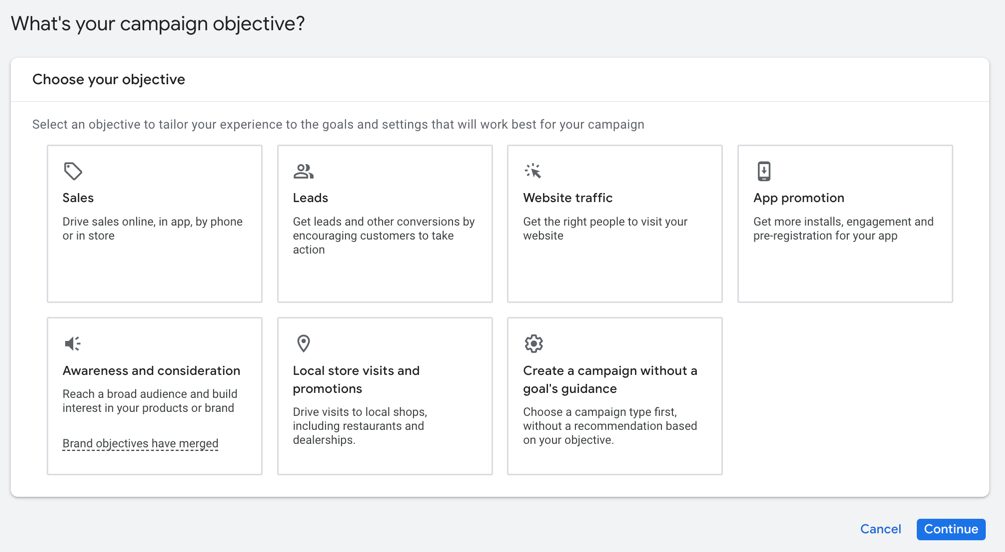 bing vs google ads – where should you spend your money? 3 Google Adwords screenshot of campaign objectives.