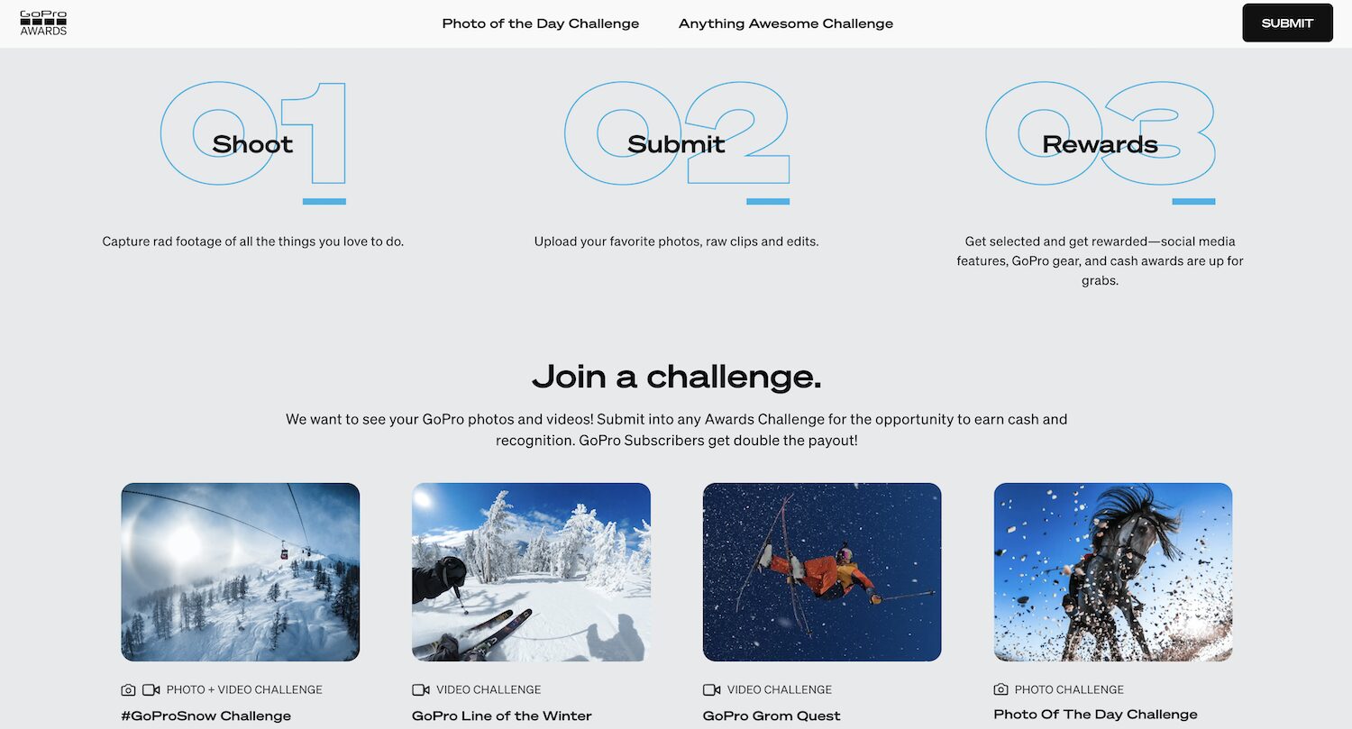 what is user-generated content, and why is it important? 4 Screenshot from GoPro's website showing the current photo challenges.