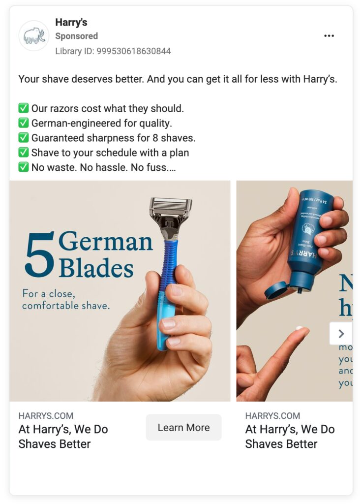 a beginner's guide to social media ads with meta 6 Ad example for Harry's razors