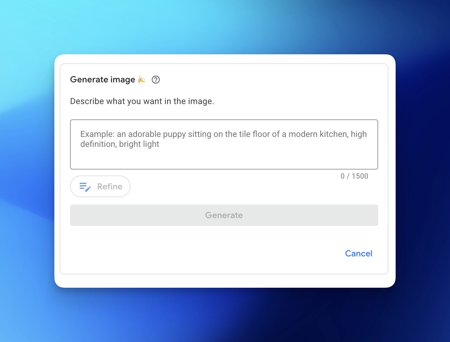 google’s built-in ai features for ads 1 Screenshot of the AI image generation prompt box in Google Ads