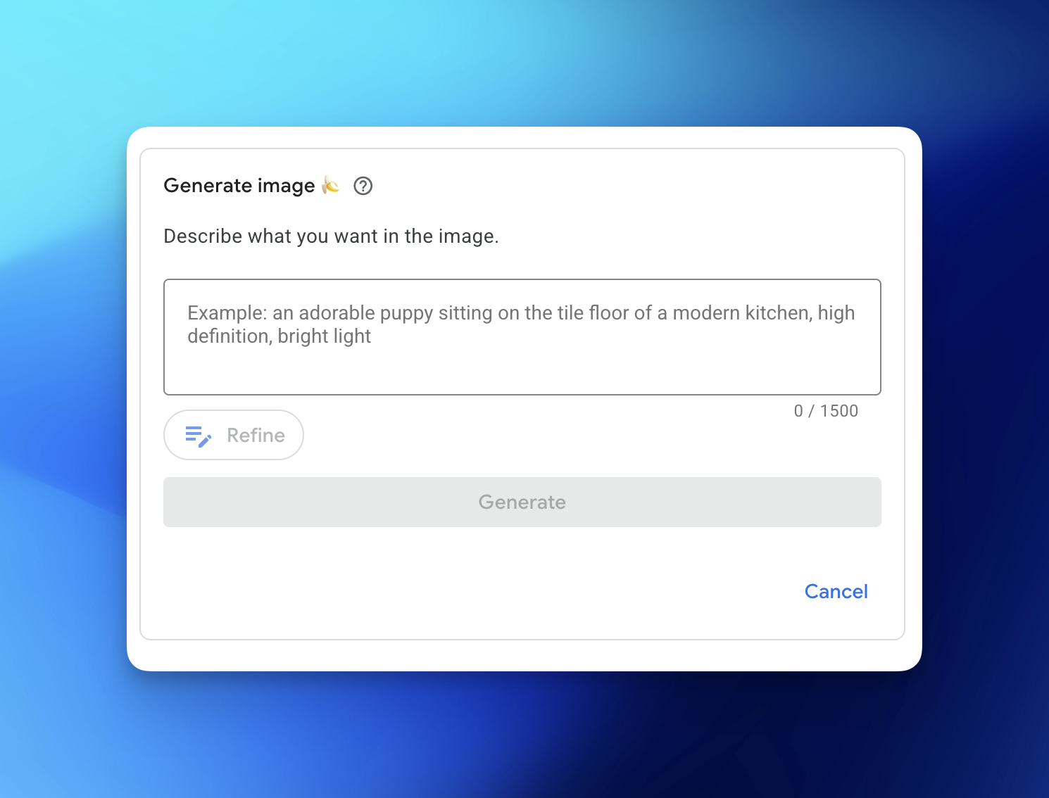 google’s built-in ai features for ads 4 Screenshot of the AI image generation prompt box in Google Ads