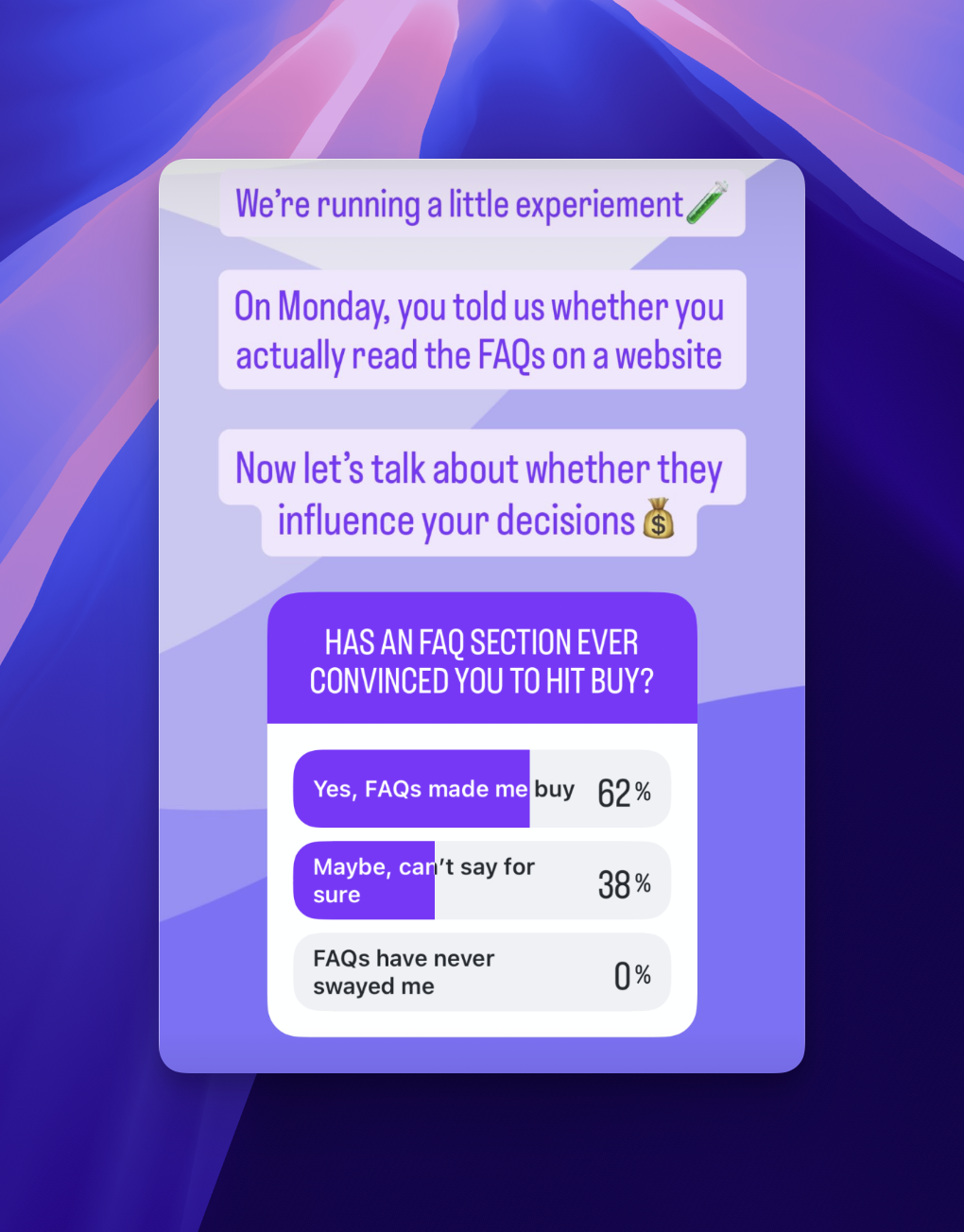 are faqs still worth it in 2026? 2 Screenshot of an Instagram poll on FAQs